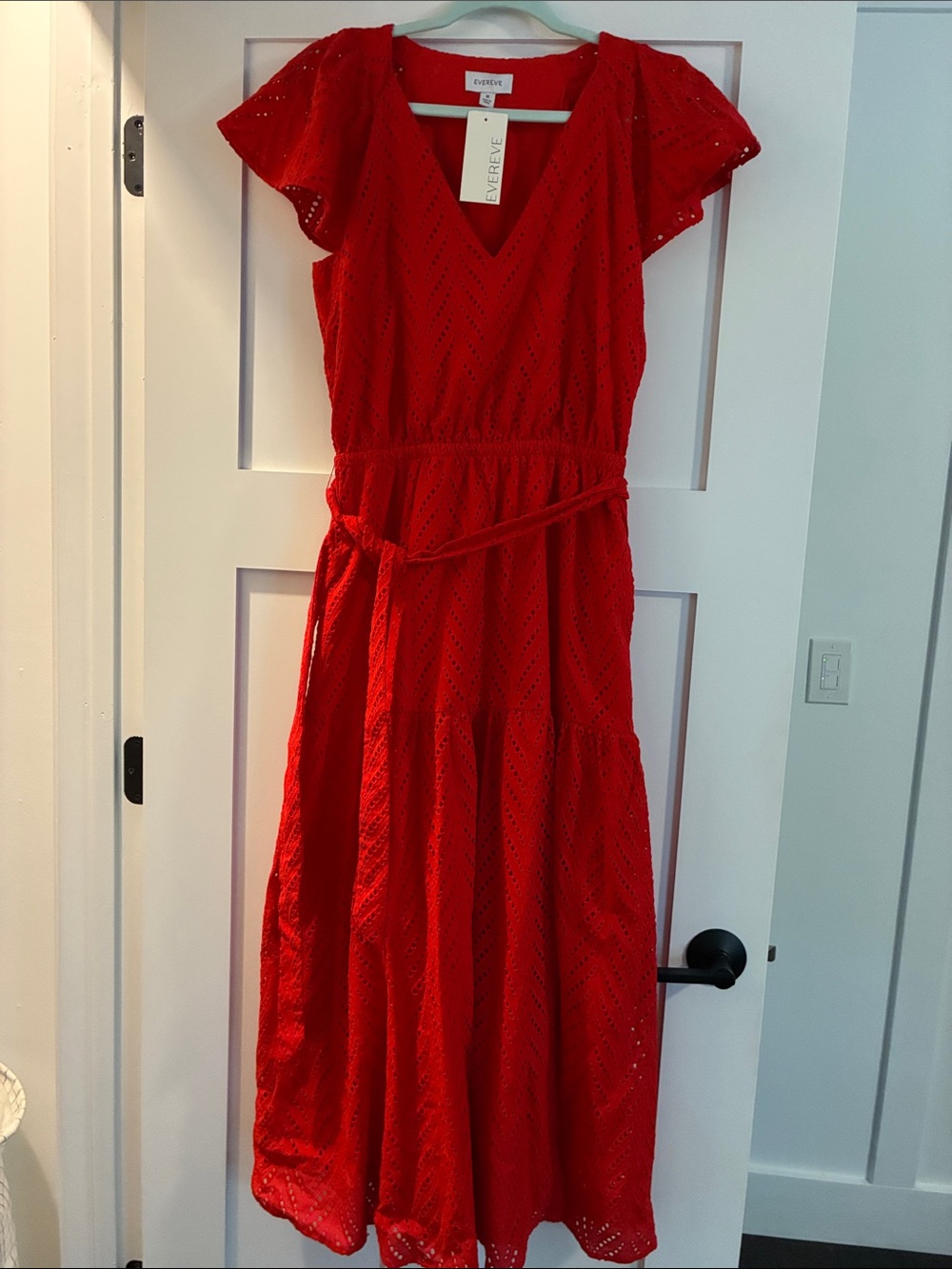 NWT EVEREVE Red Eyelet Midi Dress